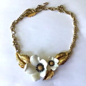 Louis Feraud Gold and White Necklace with Vintage Shell Design